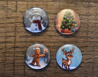 1 inch Christmas Button Pin Set of 4