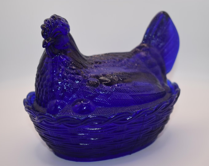 Large Vintage Colbalt Blue Hen on Nest