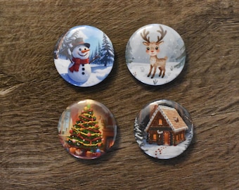 1 inch Christmas button pin set of 4