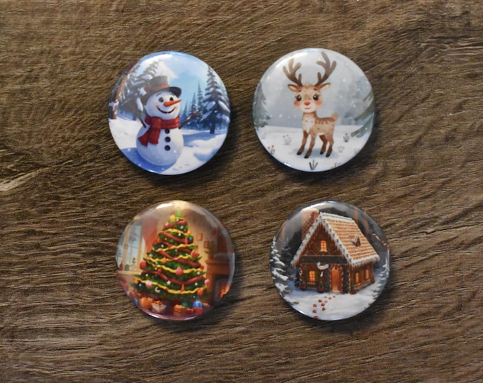 1 inch Christmas button pin set of 4
