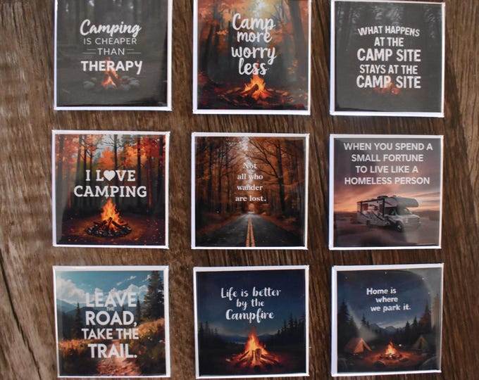 2x2 Square Camping Fridge Magnets set of 9