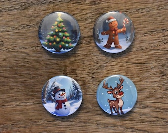 1 inch Christmas Button Pin Set of 4