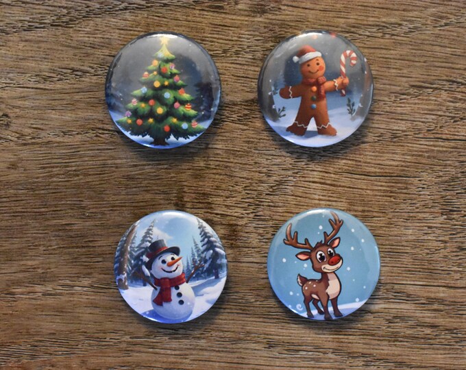 1 inch Christmas Button Pin Set of 4