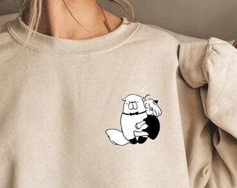 Cute Girl Hugging Plush Dog Minimalist Frontside Hoodie & Crewneck, Heavy Cotton Outerwear, Inspired Design