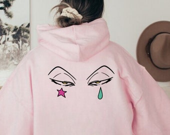Joker Clown Eyes Tattoo Raindrop and Star Backside Hoodie & Crewneck, Heavy Cotton Outerwear, Inspired Design