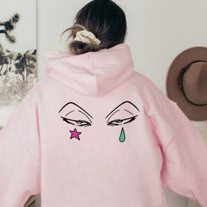 Joker Clown Eyes Tattoo Raindrop and Star Backside Hoodie & Crewneck, Heavy Cotton Outerwear, Inspired Design