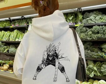 Sudadera con capucha y cuello redondo minimalista con diseño de colegial peleando con máscara en la parte trasera, prenda exterior de algodón grueso, diseño inspirado