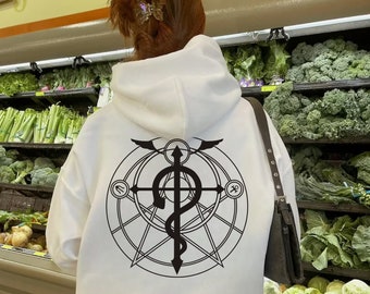 Magic Circle Rod of Asclepius Mage Spell Tattoo Style Backside Hoodie & Crewneck, Heavy Cotton Outerwear, Inspired Design