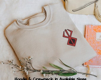 Sacrifice brodé à capuche et col rond symbole berserker minimaliste, vêtements d'extérieur en coton épais, design inspiré, cadeaux de qualité pour amis