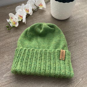 Slouchy Green Beanie Hat with Folded Brim, Cozy Winter Hat for Women or Men, Knit Beanie, Slouchy Beanie, Slouchy Knit Beanie, Green Hat