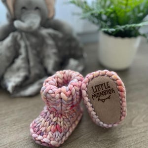 Hand-Knit Baby Booties with Faux-Suede Soles, Fun Baby Shower Gift, Perfect Baby Shower Gift, Cozy Handmade Baby Booties, Newborn Gift Idea