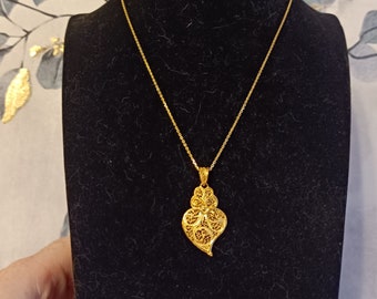 Collana in argento sterling 925 con ciondolo a forma di cuore in filigrana portoghese in oro vermeil, set di gioielli in argento con bagno in oro, regalo per lei a Natale