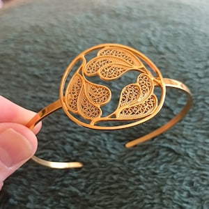 925 Silver Gold Vermeil Filigree Bangle Bracelet Goldplated Silver Floral Handmade Design Filigree Traditional Portuguese Jewellery Gift Her