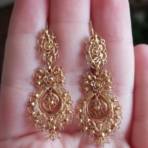 Portugese prinses massief gouden filigraanoorbellen Traditionele gouden sieraden uit Portugal Handgemaakte filigraan vintage oorbellen goudcollectie