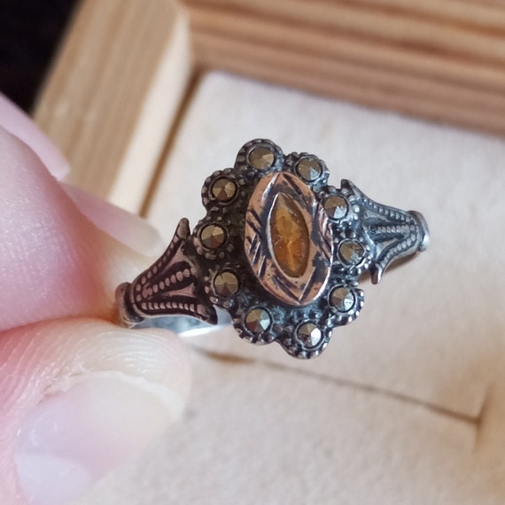Vintage Silver and Gold Ring with Natural Stone A… - image 4