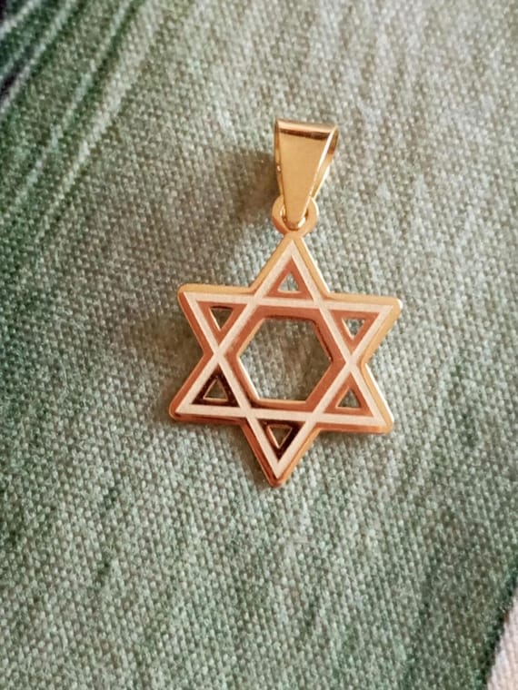 ハイポリッシュ 14K ゴールド ダビデの星 ユダヤ教 ネックレス レディース, 14Kイエローゴールド
