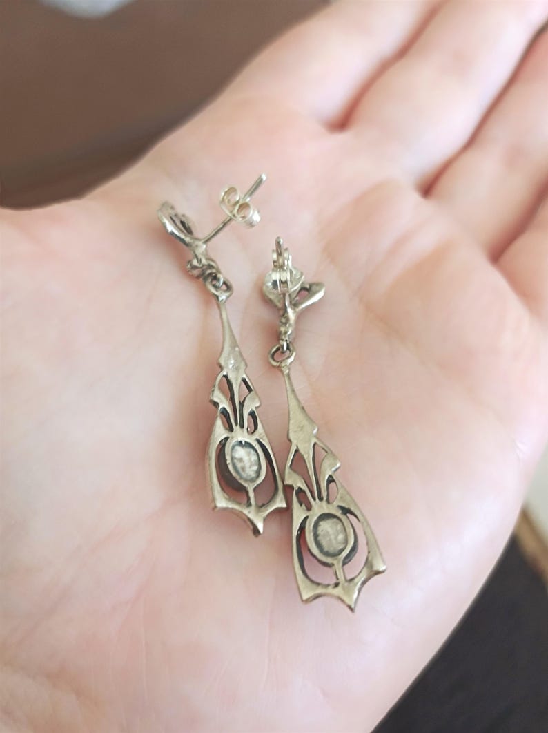 Victorian Dangling 925 Sterling Silver Earrings Vintage Style Portuguese Filigree Handmade Earring Red Stone Jewellery Gift for Her image 3