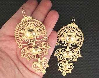 Goldvermeil Portuguese Filigree Earrings Laças Pendientes Gallega Sapos Plata Dorada Traditional Filigree Earring Handmade Filagree