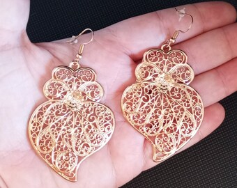 Heart of Viana Jewellery Set Portuguese Filigree Golden Earring Handmade Pendant ZAMAK Jewelry Cute Golden Jewels Affordable Gift Heart Her