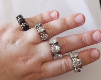 Anillo de plata y oro, joyería de mediados de siglo, estilo vintage con piedras naturales, circonitas blancas y negras, plata 925, oro de 9 kt, anillo de moda hecho a mano.