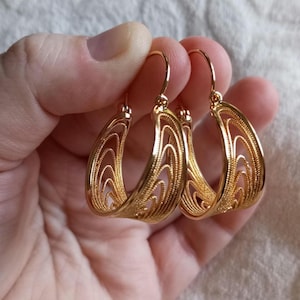24KT Goldfilled Filigree Earring Big Hoops Portuguese Arrecadas Filagree Hoop Earring Goldplated Jewels Portugal Gift Girl