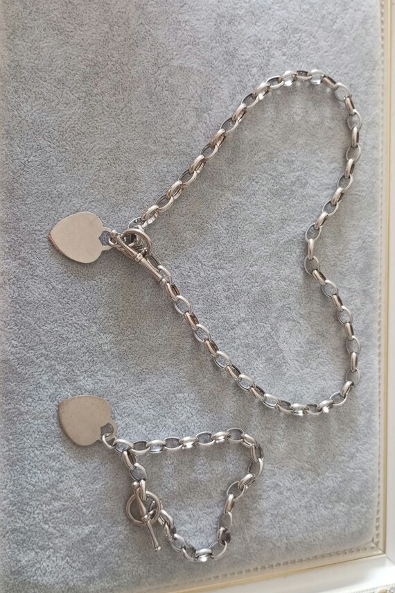 Sterling Silver 925 Necklace Bracelet Set Toggle Clasp Heart Charm