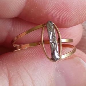 Vintage Diamond Ring Yellow and White Gold 750 Beautifull Engagement Solitaire Ring Real Gold 18KT small diamond Bicolor Gold Jewel Gift Her