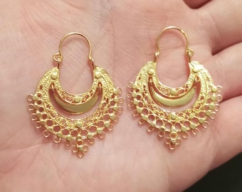 Orecchini a cerchio in filigrana d'oro portoghesi, orecchini a cerchio in filigrana d'argento sterling fatti a mano, orecchini Arrecadas, gioielli tradizionali portoghesi per la danza popolare.
