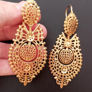 24 kt gold filled Portugese koninginoorbel filigraan sieraden handgemaakte koninklijke hofstijl sieraden filagraan traditioneel goud cadeau grote oorbellen