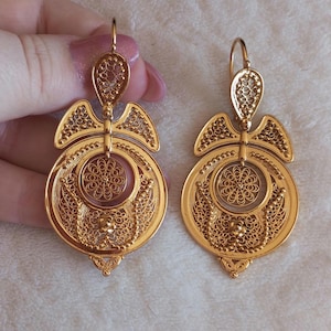 Portuguese Princess Filigree Goldfilled Earrings Maxi Size Exclusive Edition Filagree Golden Princess Earring Gift Her Queen Portugal Plaque