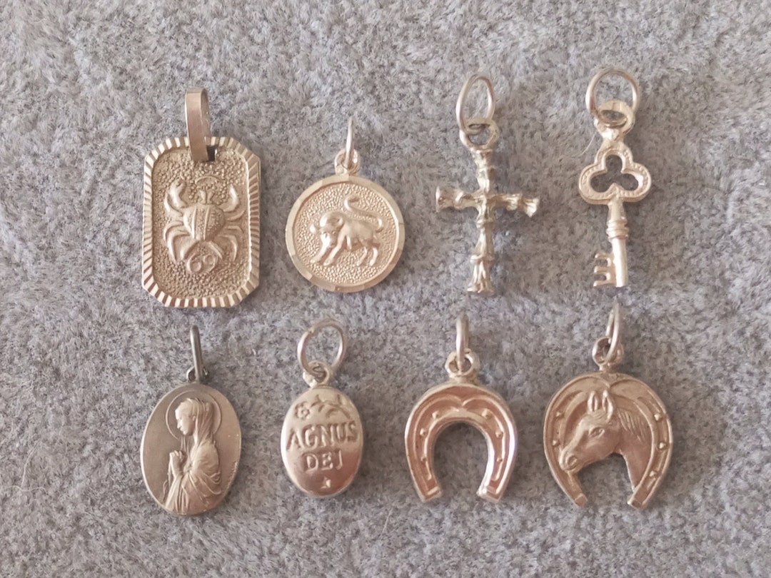 Sterling Silver Vintage Pendants 925 Solid Small Charms for Protection