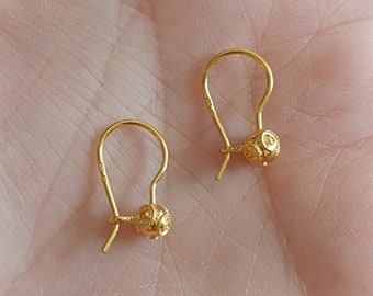 Pendientes de Oro Macizo de 19 Quilates Pendientes de Gancho de Perla de Viana de Filigrana de Oro Portugués Amarillo