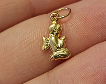 Solid Gold Pendant Guardian Angel Yellow Portuguese Gold Protection Talisman Religious Gold Pendant 19 kt Gold Jewelry Woman Gift Children