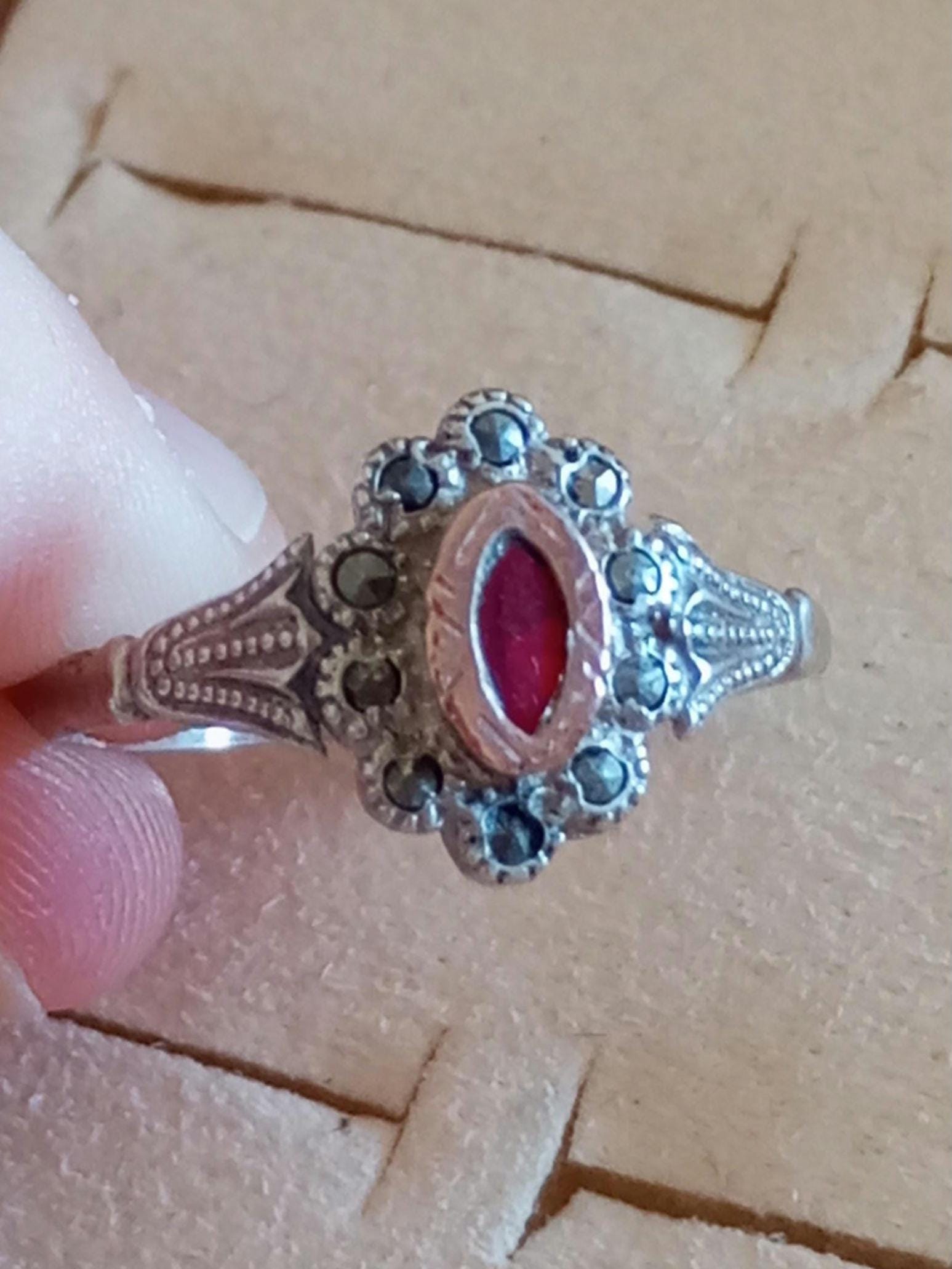 Vintage Portuguese Ring Victorian Style Sterling Silver 9KT