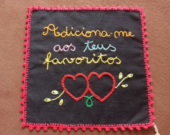 Hand embroidered Handkerchief in traditional linen from Minho Portugal Handmade Portuguese Lenço dos Namorados Vintage Style Iconic Souvenir