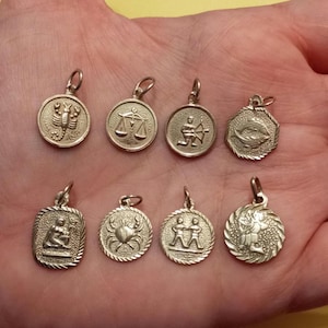 Pingentes vintage de prata esterlina 925, pequenos pingentes sólidos para proteção, horóscopo da sorte, signos do zodíaco, câncer, gêmeos, escorpião, virgem