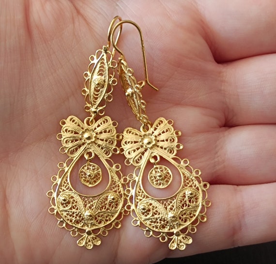 Portuguese Princess Traditional Filigree Earrings in Vermeil Silver, Medium  Size - Etsy