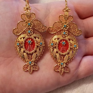 Brinco de relicário em filigrana portuguesa com preenchimento de ouro, joia católica esmaltada, edição exclusiva de Natal, broche de borboleta em filigrana 24K, presente para ela