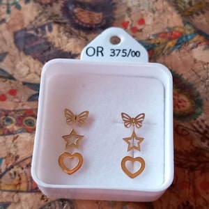 375 Gold Earrings Butterfly 9 Carat Stud Earring Star Yellow Solid Gold Heart Earring Cute Small Studs Jewellery for Kids Gold Piercing Gift