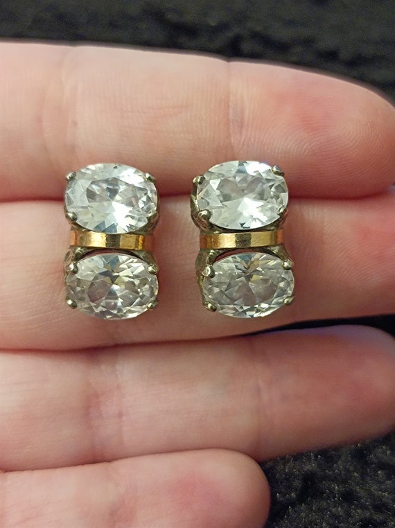 Vintage Silver and Gold Earrings with Big Zirconi… - image 6