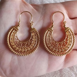 Brincos Portugueses em Ouro 24 Quilates Arrecadas Filigrana Brincos de Argola Jóias Tradicionais Regionais Douradas Minhotas