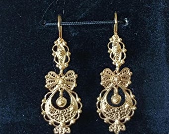 Orecchini da principessa in filigrana portoghese, splendidi orecchini pendenti in filigrana vermeil oro, piccoli orecchini da principessa in filigrana fatti a mano in Portogallo, regalo gioiello