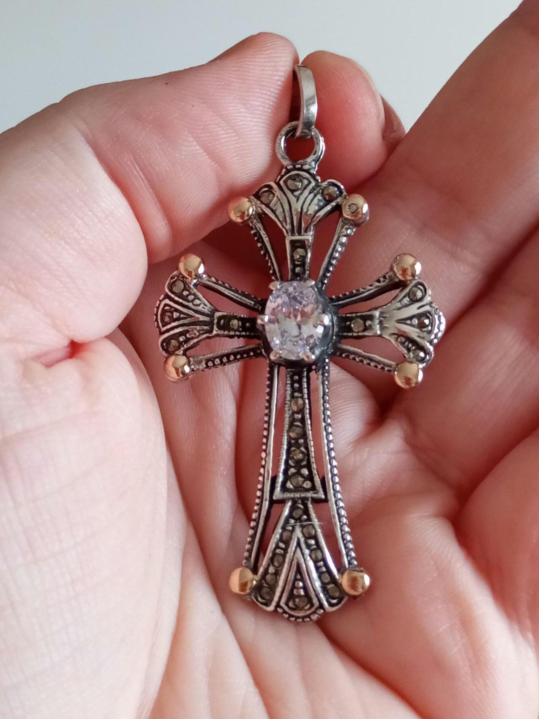 Silver Big Cross Pendant Handmade 375 Gold Christian Jewelry Gift ...