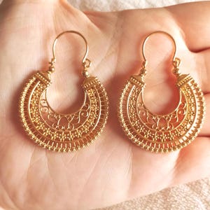 Portuguese Earrings 24 Karat Gold Filled Filigree Earrings Hoop Earrings Traditional Regional Gold Jewelry from Minho