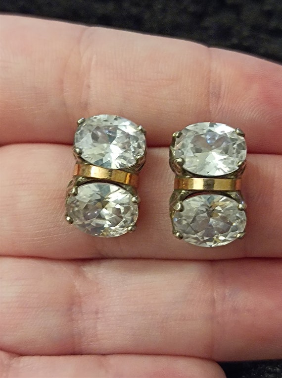 Vintage Silver and Gold Earrings with Big Zirconi… - image 1