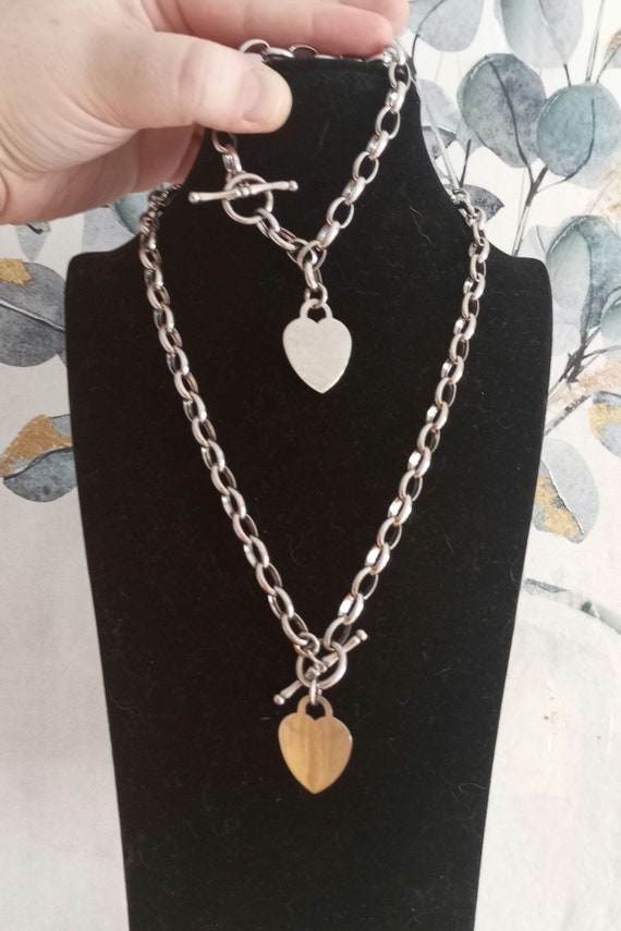Sterling Silver 925 Necklace Bracelet Set Toggle Clasp Heart Charm