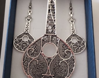 Portuguese GuitarJewellery Set Handmade Filigree ZAMAK Jewelry in Silver Metal and Stainless Steel Cute Parure Affordable Gift for Girl