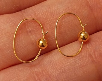 Solid Gold Earrings Yellow 19 Carat Gold Hoop Earrings with Gold Pearl for Babies, Children Or Adults Christmas Gift Gold Jewellery 18 kt