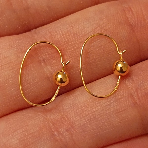 Solide Gold Ohrringe Gelb 19 Karat Gold Creolen mit Gold Perle für Babys, Kinder oder Erwachsene Weihnachtsgeschenk Goldschmuck 18 kt