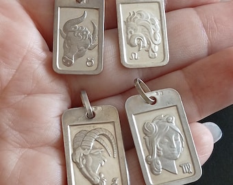 Sterling Silber Vintage Anhänger 925 Massiv Silber Medaillons Sternzeichen Steinbock Löwe Jungfrau Taurus Schutz Charms Unisex Geschenk